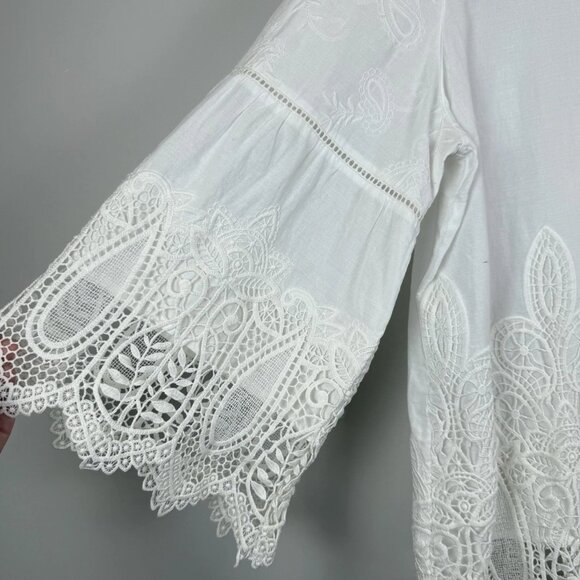 Chicos Embroidered Lace Top Women 3 US XL White Boho Bell Sleeve Coquette Blouse - Picture 4 of 9